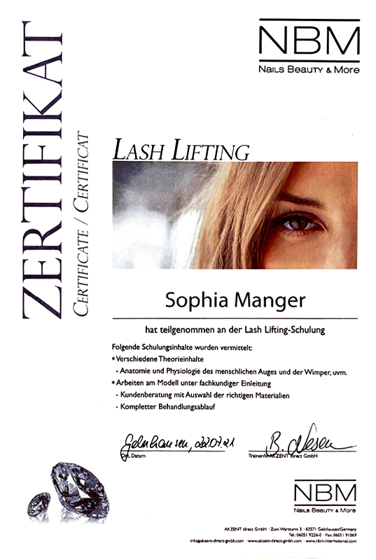 Zertifikat Lash Lifting von NBM